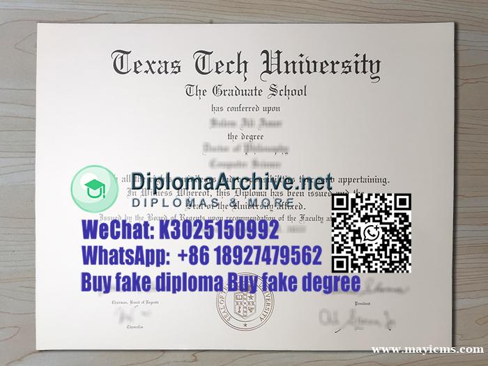 TTU Texas Tech University diploma 德克萨斯理工大学 TTU Texas Tech University diploma 德克萨斯理工大学